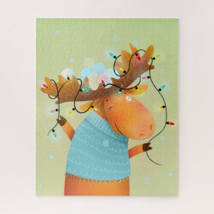 Fun Kerstmis Moose String Lights Humor Legpuzzel