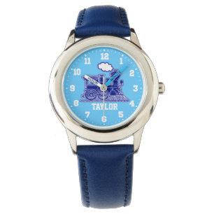 Fun kinder, blauwe trein, polshorloge horloge