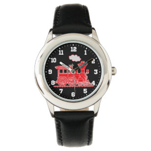 Fun kinder zwarte en rode trein polshorloge horloge