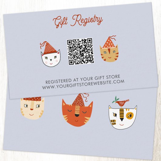 Fun Kitty Cat Baby shower Gift Registry QR-code Informatiekaartje