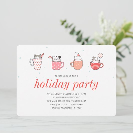 Fun Kitty Cat Party Holiday Party Uitnodiging (Staand voorkant)