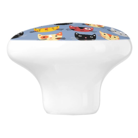 Fun Kitty Cat Pattern Blue Keramische Knop (Zijkant)