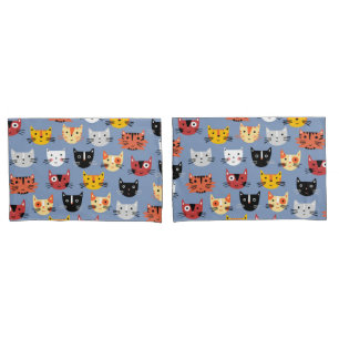 Fun Kitty Cat Pattern Blue Kussensloop