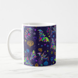 Fun kleurful Halloween neon vleermuizen Koffiemok