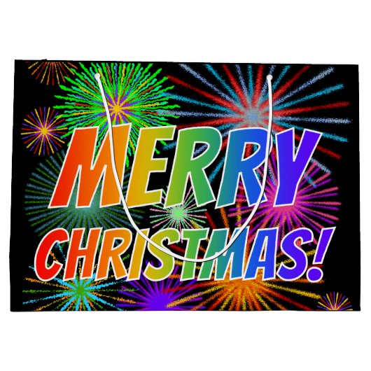 Fun, kleurrijk, regenboogspectrum "MERRY CHRISTMAS Groot Cadeauzakje (Achterkant)
