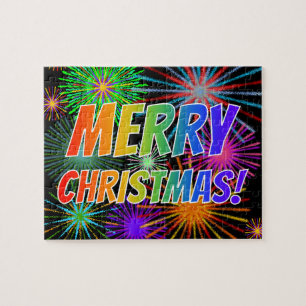 Fun, kleurrijk, regenboogspectrum "MERRY CHRISTMAS Legpuzzel
