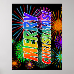 Fun, kleurrijk, regenboogspectrum "MERRY CHRISTMAS Poster