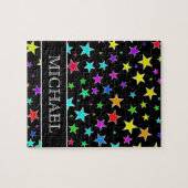 Fun, kleurrijk sterrenpatroon + aangepaste naam Pu Legpuzzel (Horizontaal)