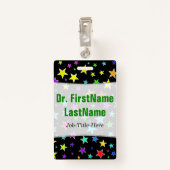 Fun, kleurrijk sterrenpatroon; Persoonlijke naam Badge (Achterkant met clip)