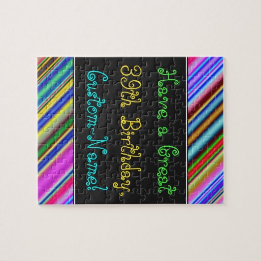 Fun, kleurrijk, Whimsical 39th Birthday Puzzle Legpuzzel (Horizontaal)