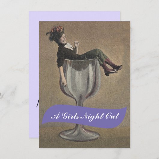 Fun Lady in Glass Girls Night Out Invitations Kaart (Voorkant / Achterkant)
