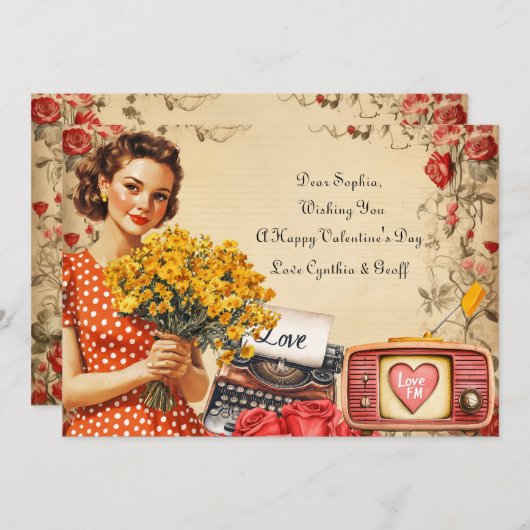  Fun Lady Valentijn Flat Holiday Kaart (Voorkant / Achterkant)