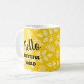 Fun Leaves Daisies Pattern Bright Yellow Sjabloon Koffiemok (Voorkant links)