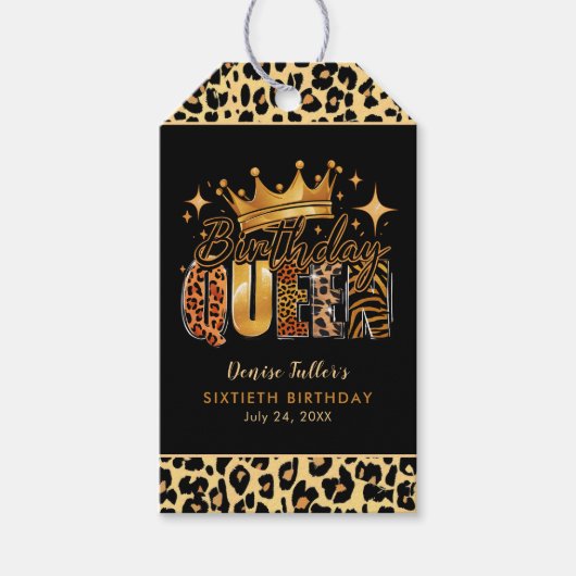 Fun Leopard Birthday Queen Sixty Birthday Cadeaulabel (Voorkant)