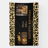Fun Leopard Birthday Queen Sixty Photo Birthday Spandoek (Verticaal)