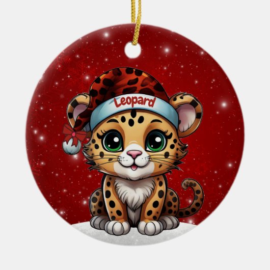 Fun Leopard Red Sparkle Animal Print Lover 🐆🐈🐾 Keramisch Ornament (Voorkant)