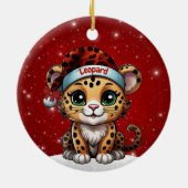 Fun Leopard Red Sparkle Animal Print Lover 🐆🐈🐾 Keramisch Ornament (Achterkant)