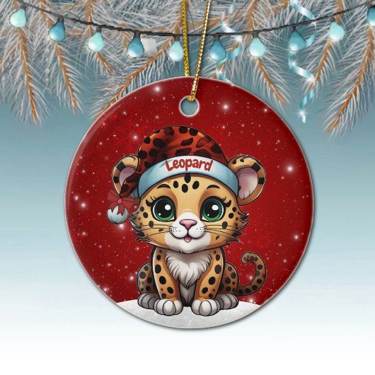 Fun Leopard Red Sparkle Animal Print Lover 🐆🐈🐾 Keramisch Ornament