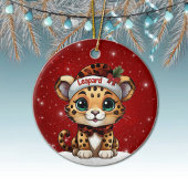 Fun Leopard Red Sparkle Animal Print Lover 🐆🐈🐾 Keramisch Ornament