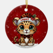 Fun Leopard Red Sparkle Animal Print Lover 🐆🐈🐾 Keramisch Ornament (Voorkant)