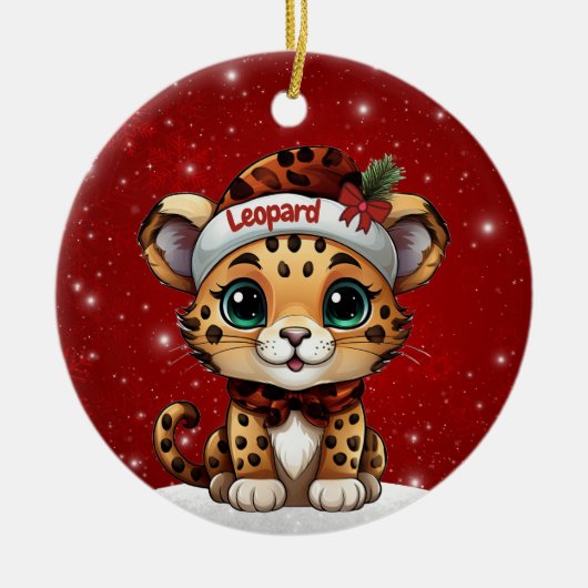 Fun Leopard Red Sparkle Animal Print Lover 🐆🐈🐾 Keramisch Ornament (Voorkant)