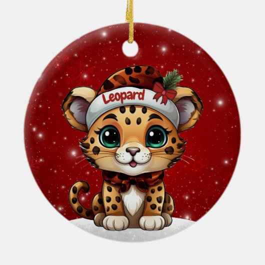 Fun Leopard Red Sparkle Animal Print Lover 🐆🐈🐾 Keramisch Ornament (Achterkant)