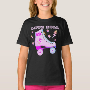 Fun Lets Roll Roller Skating Retro Neon Roze Leeft T-shirt