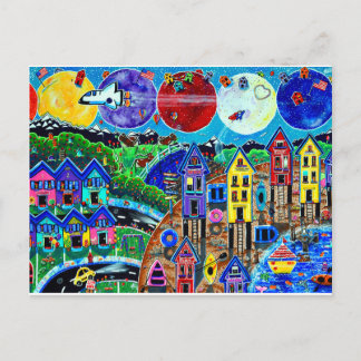 Fun Life Beach Space Shuttle Planets Ocean Kinder Briefkaart