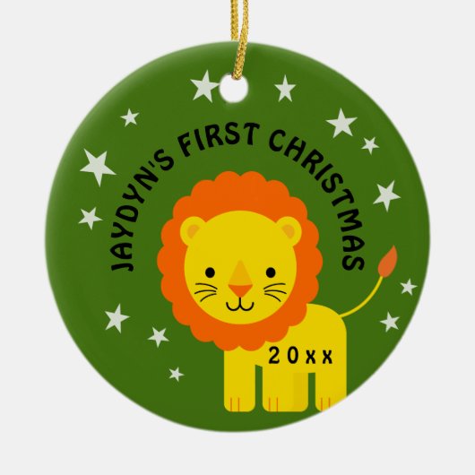 Fun Lion Baby's eerste kerstcadeau cirkel Keramisch Ornament (Voorkant)