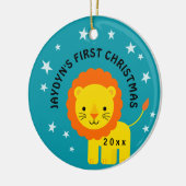 Fun Lion Baby's eerste kerstcadeau cirkel Keramisch Ornament (Links)