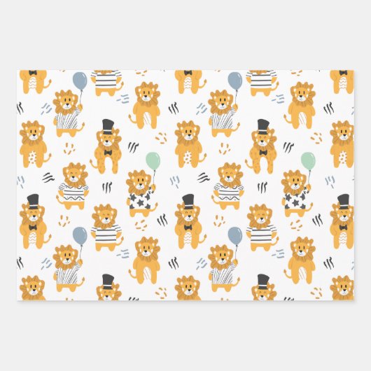 Fun Lion Seamless Pattern Trio Inpakpapier Vel (Voorkant)