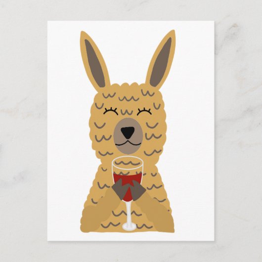 Fun Llama Drink rode wijn Briefkaart (Voorkant)