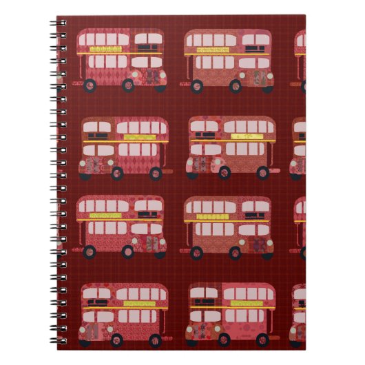 Fun London Double Decker Bus Cartoon Pattern Notitieboek (Voorkant)