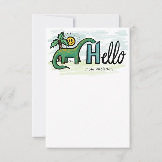Fun Long Neck Dinosaur Hallo Personal Kinder Note Bedankkaart (Voorkant)