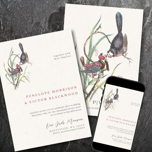 Fun Love Birds Wedding Kaart