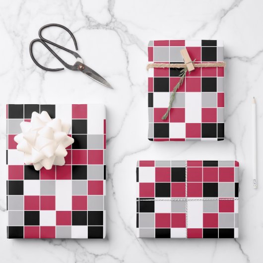 Fun Magenta Black Geometric Pattern Inpakpapier Vel (Voorkant)