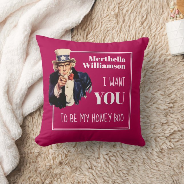 Fun Magenta roze IK WIL DAT JE HONEY BOO Valentijn Kussen (Deken)