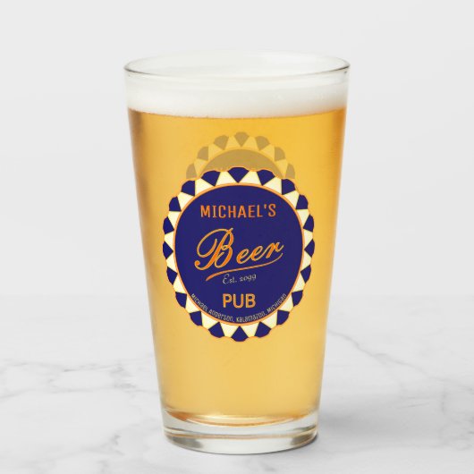 Fun Man Cave Bière bouteille Casquette pinte verre (Devant (rempli))