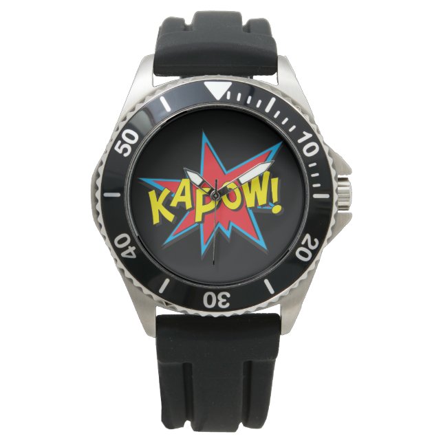 Fun Mannen Superheld Comic Book Kapow Black Horloge (Voorkant)