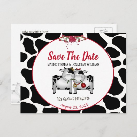 Fun Mariage vaches Enregistrer la date carte posta (Devant / Derrière)