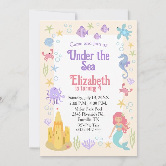 Fun Mermaid Birthday Invitation (Devant)