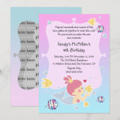 Fun Mermaid Birthday Party Invitation Kaart (Voorkant / Achterkant)