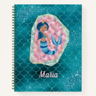 Fun Mermaid in Deep Aqua in een Roze Shell Notitieboek