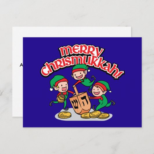 Fun Merry Chrismukkah Elves Dreidels Carte postale (Devant / Derrière)