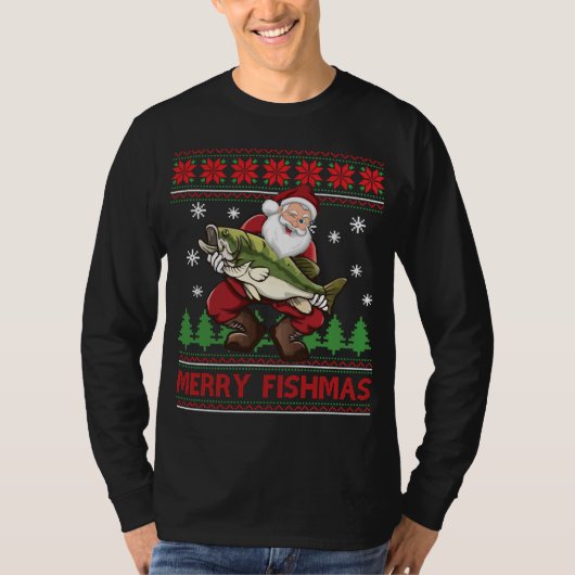 Fun Merry Fishmas Santa Vist Ugly Kerstmis Swe T-shirt (Voorkant)