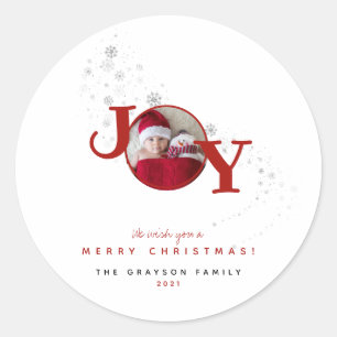 Fun Merry Kerstfeest Joy Photo Holiday Ronde Sticker