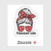 Fun Messy Bun Teacher School Red Sticker (Vel)