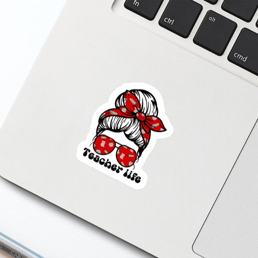 Fun Messy Bun Teacher School Red Sticker
