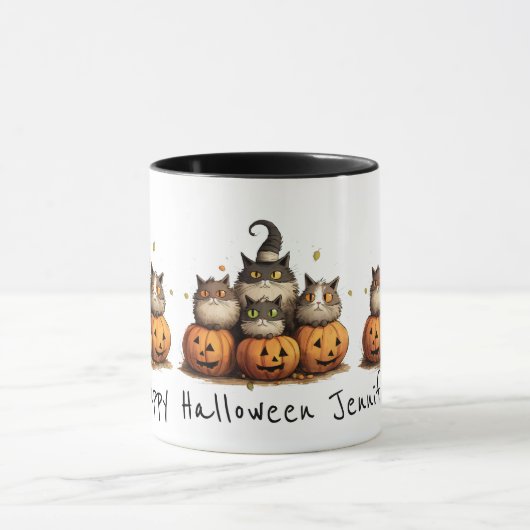Fun mignon Citrouille Whimsical Chat Halloween Mug (Centre)