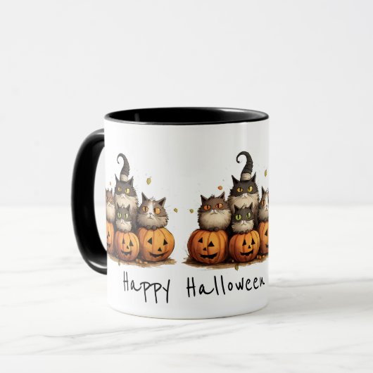 Fun mignon Citrouille Whimsical Chat Halloween Mug (Devant gauche)